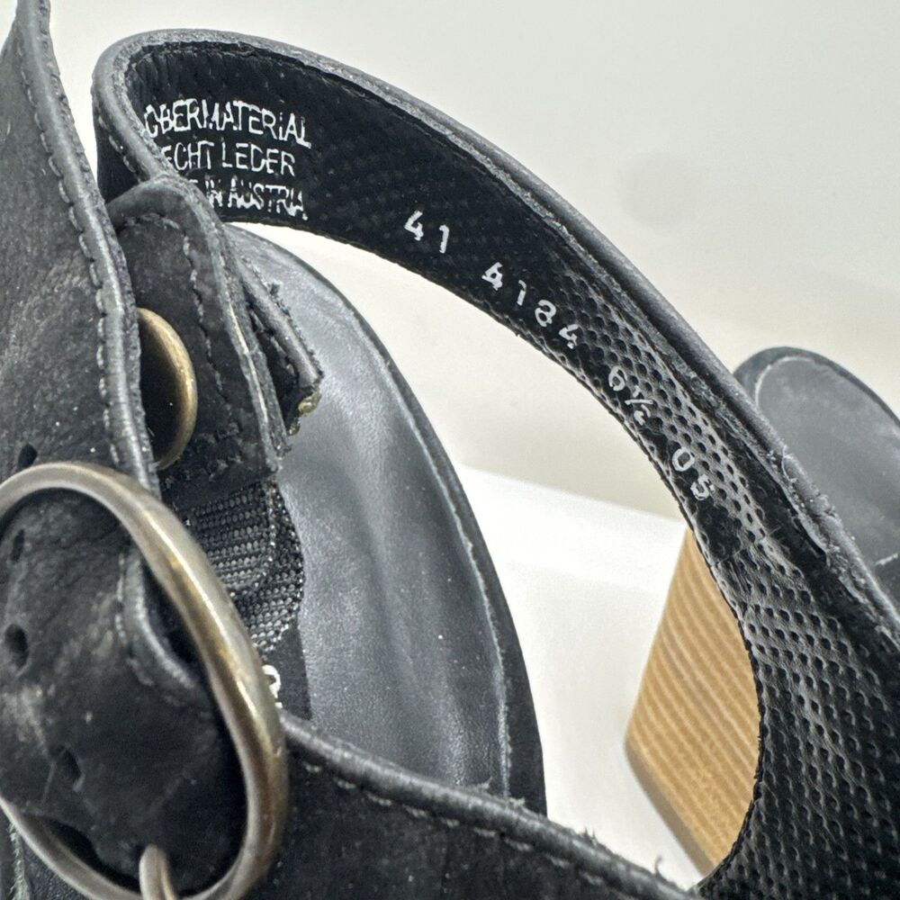 Paul Green Black Nubuck Leather Ruched Slingback Heels Peep Toe Size 10 - Picture 4 of 9